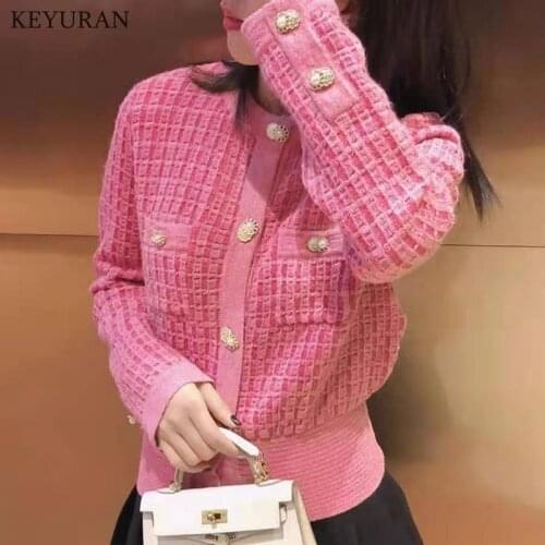Plaid Sweater Cardigan Women 2021 New Autumn Fashion O-Neck Elegant Long Sleeve Clothes Top Knitting Jacket Knitted Outwear Ropa