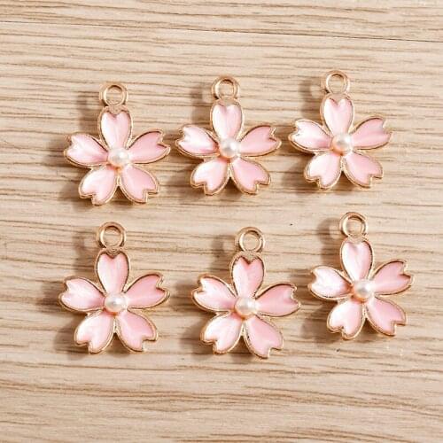 10pcs 14*17mm Alloy Enamel Flower Charms Pendants for Making Fashion Necklaces Drop Earrings Bracelets DIY Pearl Jewelry Finding