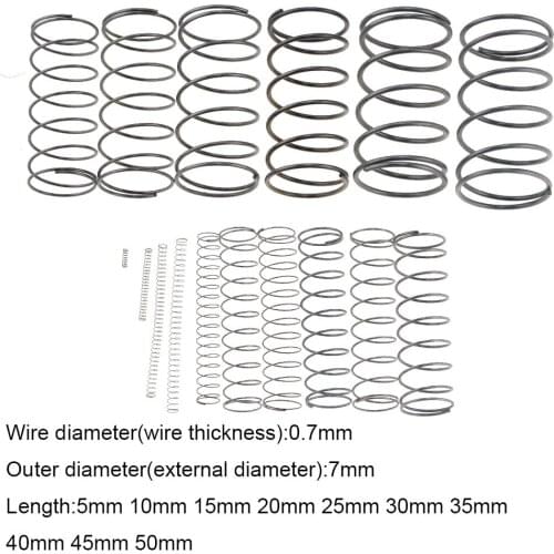 10PCS 0.7*7*5-50mm Spring Steel Small Compression Release Mechanical Return Spring Pressure Spring OD 7mm 0.7x7x5-50mm