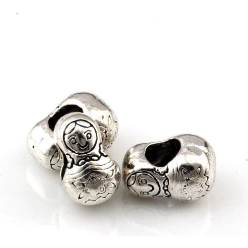10Pcs Alloy Russian Doll Large Hole Spacer Beads For Jewelry Making Bracelet Necklace DIY Accessories 8X12.8X9mm D-77