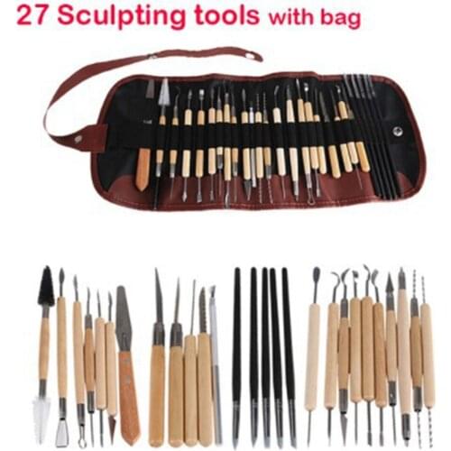 27 Pieces/Set Soft Pottery Sculpture Set Cleaning Carving Knife Pottery Tools DIY Art Clay Pottery Tool Set