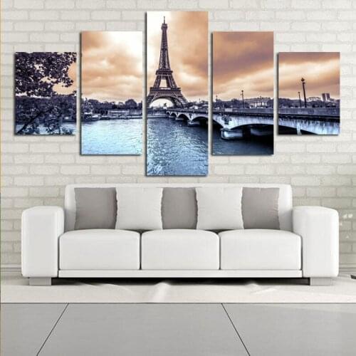 5 Pieces of Photo HD Printing Eiffel Tower Poster Art Painting Wall Living Room Corridor Bedroom Home Decoration Without Frame