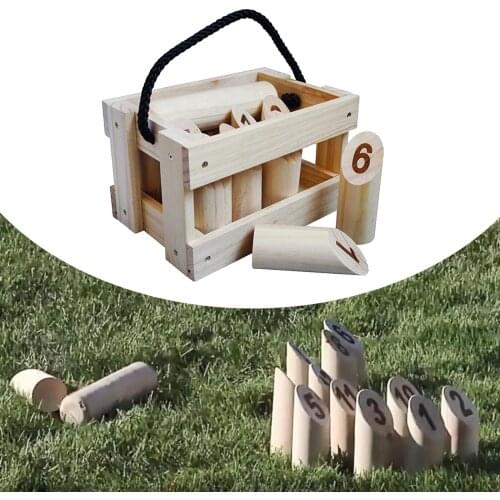 Wooden Throwing Game Numbered Pins with Carry Box Outdoor Garden Lawn Games