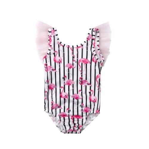 Kids Baby Girls Bikini Tankini Beach Suit Swimsuit Swimwear Beachwear Lace Ruffles Sleeve Flamingo Baby Swimwear