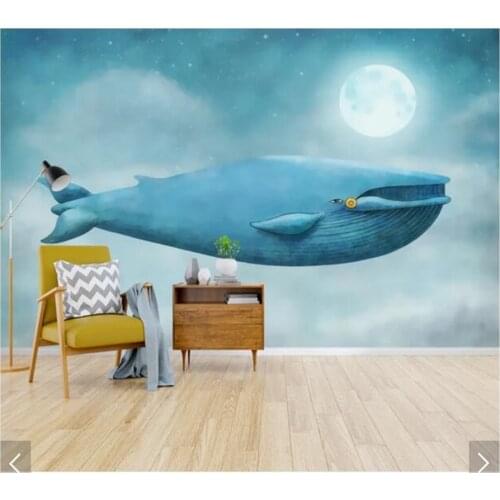 Customized childrens wallpaper, fairy tale flying whale murals for childrens room boys and girls bedroom background wall paper