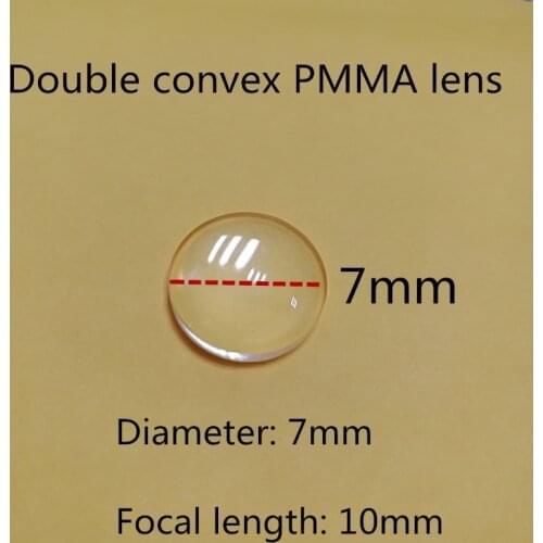PMMA double convex biconvex lens 7mm diameter 10mm focal length