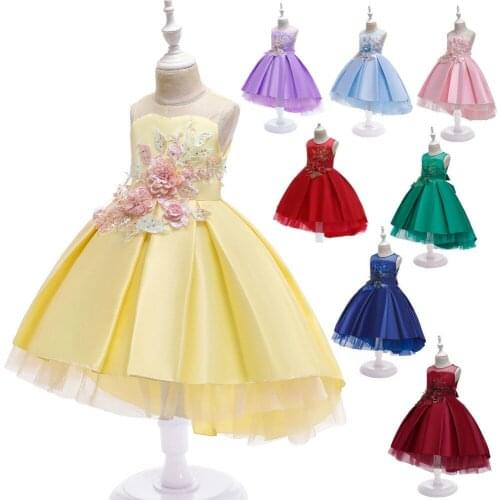 Elegant Girls Party Dress Kids Lace Tulle Flower Applique Fluffy Ball Gown Christmas Formal Children Clothing