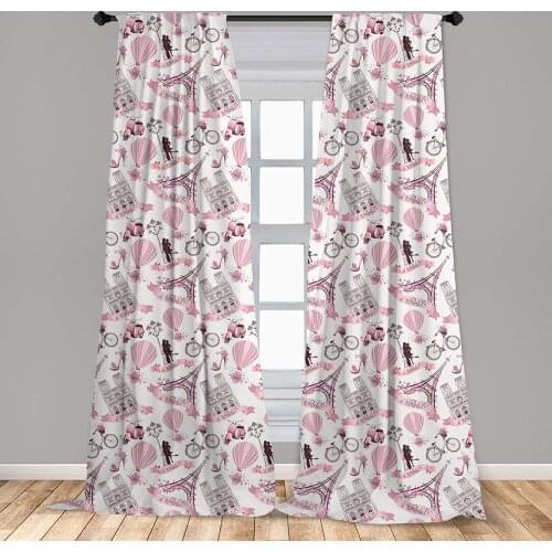 Eiffel Curtain for Kids Room Love in the City Paris French Bridal Composition Romantic Travel Pink Blossoms Window Drapes