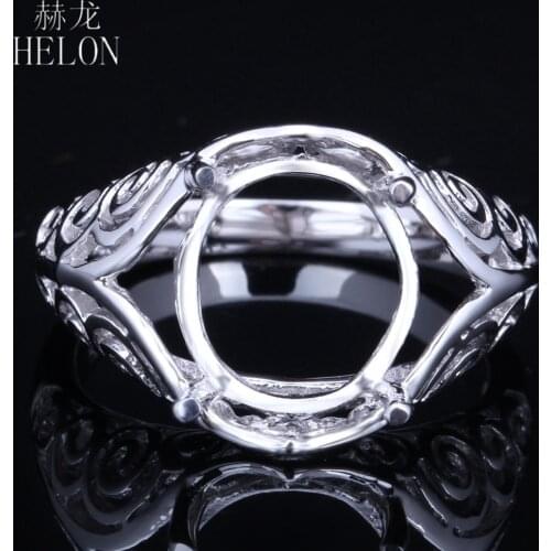HELON Engagement Wedding Ring Sterling Silver 925 Trendy Vintage Fine Jewelry Semi Mount Ring Setting Fit Oval Cut 9x11mm
