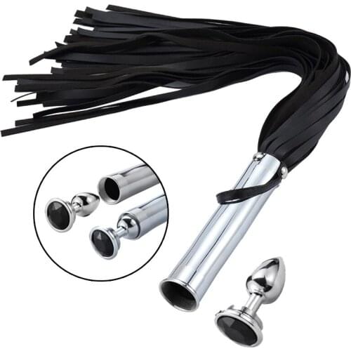 PU Leather Sex Whip Flogger Anus Spanking With Metal Anal Plug Anus Massager Slave Bondage Adult Games Fetish Sex Toy for Couple