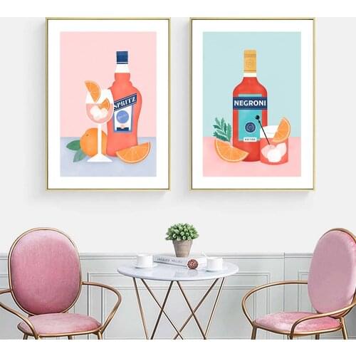 Pink Style Canvas Painting Nordic Bottle Juice Wall Art Scandinavian Posters and Prints for Living Room Home Decoration