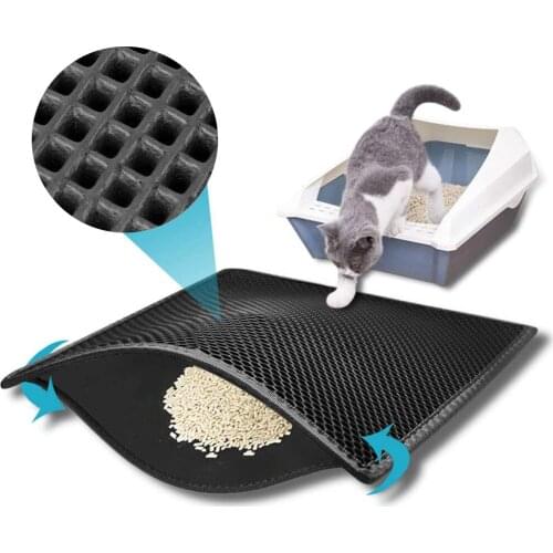 Cat Litter Mat Litter Tray Mat Pet Square Hole Double-Layer Design Waterproof Urine Kitty Litter Mat Non-Toxic Easy Clean Mat