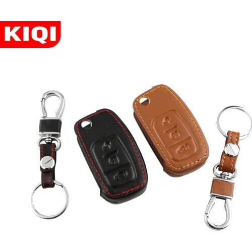 Leather Car Key Chain Ring Cover Case Holder Fit for Ford Focus 2 MK2 Kuga Edge Mondeo Fusion Ecosport Fiesta Folded Key