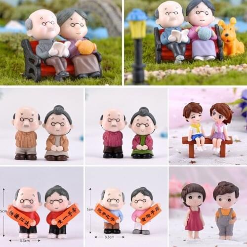 Mini Figures Chair Grandma Grandpa Sweety Lovers Couple Ornament For Fairy Garden Figurines Miniature Home Decoration