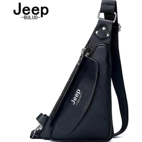 JEEP BULUO Famous Brand Shoulder Bags for Men Mens Crossbody Bag Small Split Leather Black Chest Bag High Quality 2021
