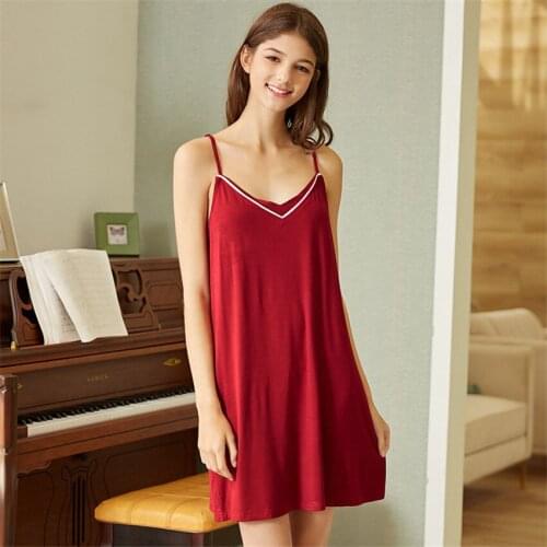 Modal Women Nightgown v-Neck Sleeveless Sleepwear Woman Sleep Wear Dress Sweet Sling Homewear Ladies Summer Nightwear Nightdress