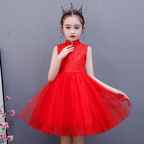 2021 New Childrens Princess Dress Embroidered Net Gauze Tutu Performance Host Dress Kids Dresses for Girls Flower Girl Dresses