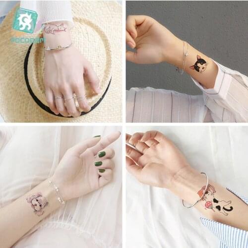 Cute Small Animal Tattoo stivker Colorful Cat Flower Moon Dog pattern Designs For kid Waterproof Fake Temporary Body Fake Tatoo