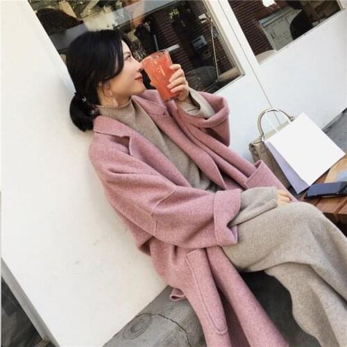 New Loose Woolen Coat Women 2019 Autumn and Winter Jackets Cashmere Wild Solid Color Female Long Outerwears Plus Size f1850