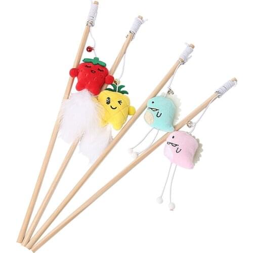 1PC Cat Teaser Wand Pepper Pineapple Dinosaur Shape Kitten Interactive Toy Cat Wood Wand Pet Training Toy Pet Supply