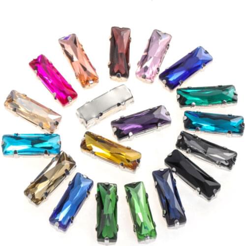 Pipatian 50Pcs Princess Baguett Bulk Sew on Rhinestone Glass Strass Decoration Wholesale Button Crystal for Embroidery Crafts