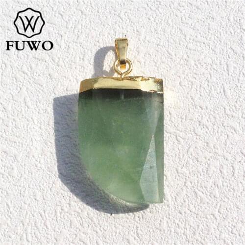 FUWO Fluorite Horn Pendant With 24K Gold Electroplated Cap Semi-precious Stone Charm Jewelry Making Wholesale PD104