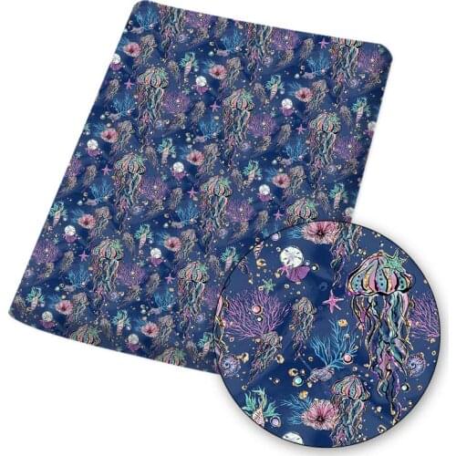 Polyester Cotton Fabric Anime Cloth Fabrics Ocean Shell Mermaid Printed Sheet for DIY Dress Mask Bag Sewing Materials 45*145cm