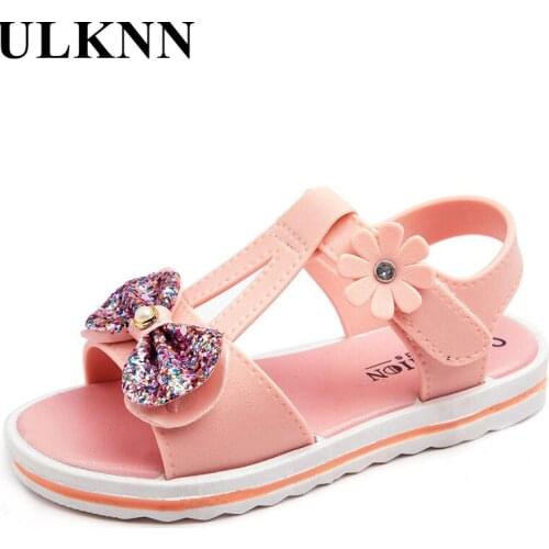 ULKNN Girls Bow Sandals Childrens Solid Sandals 2021 Fashion Spring Footwears Summer Soft Shoes Kids Casual Non-slip Sandals