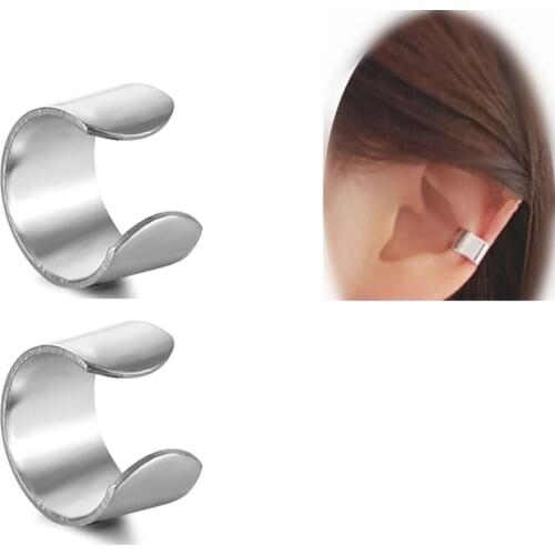 2PCS Simple Creative No Pierced Ear Cuffs Punk Stainless Steel Clip Earrings Women Men Hip Hop Earrings Brincos
