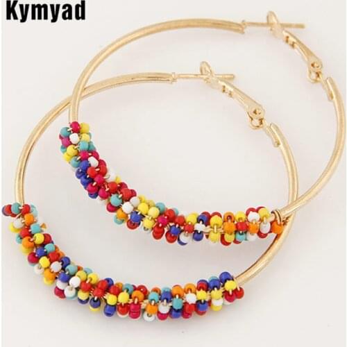 Kymyad Bohemia Trendy Earring Beads Hoop Earings For Women Bijoux Boho Handmade Brinco Gold Color Circle Jelly Color Earrings