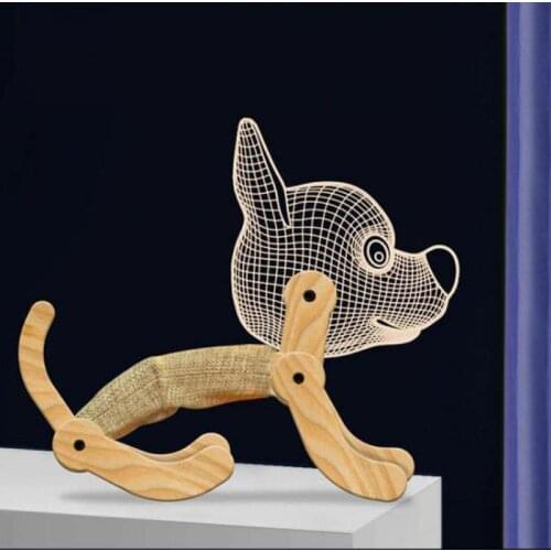 New Dog Folding Wood 3D Lamp Bedroom Childrens Room Christmas Gift 3d Night Table Lamps For Bedroom Korean Desk Lamp