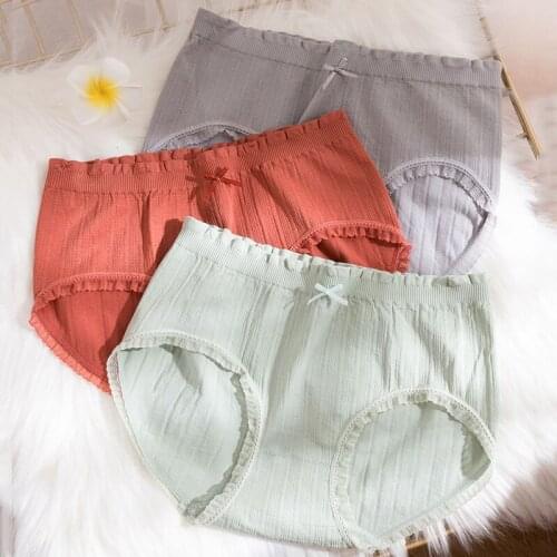 Roseheart Women Fashion Red Green Cotton Lace Bow Mid Waist Panties Underwear Lingerie Women Briefs Underpants M L