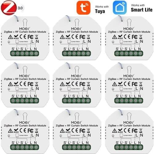 Tuya ZigBee3.0+RF433 Smart Curtain Switch Module 2MQTT Smart Home Automation Via APP/ RF/ Voice Remote Control Work With Alexa