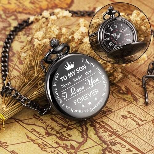 Vintage Quartz Mechanical Pocket Watch TO MY SON I LOVE YOU Foever Pocket Watches Classic Clock for Boy Bitthday Gift