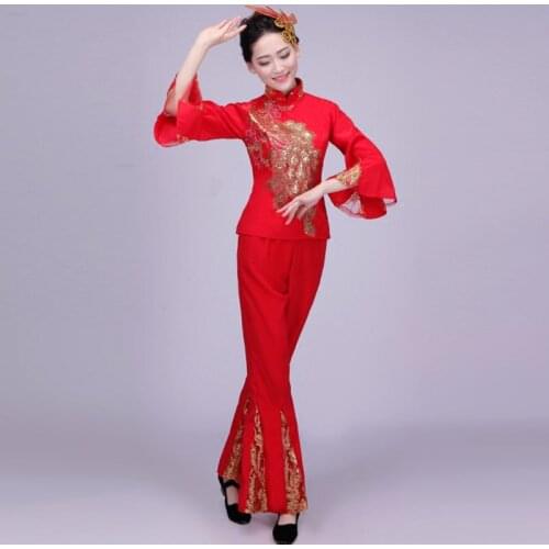 Oriental dance costumes red chinese style oriental costumes women stage wear chinese folk dance suit clothing KK186