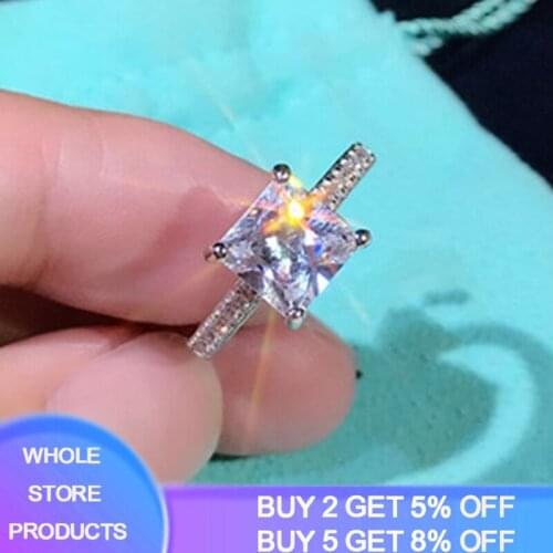 YANHUI 100% Authentic 925 Sterling Silver Princess Ring Sparkling Square CZ Rings for Women Engagement Jewelry Anniversary