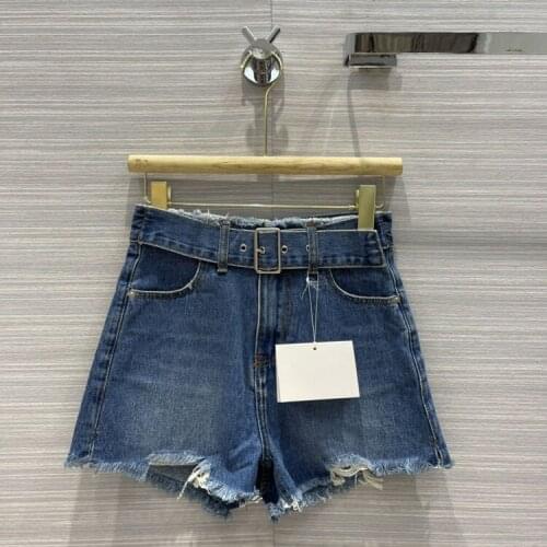 Brand0 Jeans Luxury 2021 Spring Summer Women Casual Waist Ripped High Street Washed Thin A-line Denim Shorts