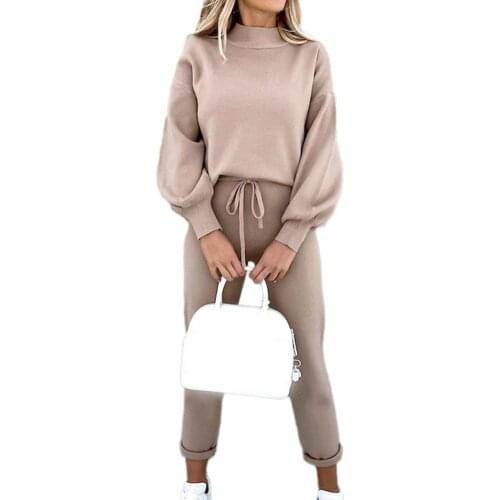 Women Autumn Winter Long Sleeve Blouse Pants Set Thick Warm Tracksuit Outfit