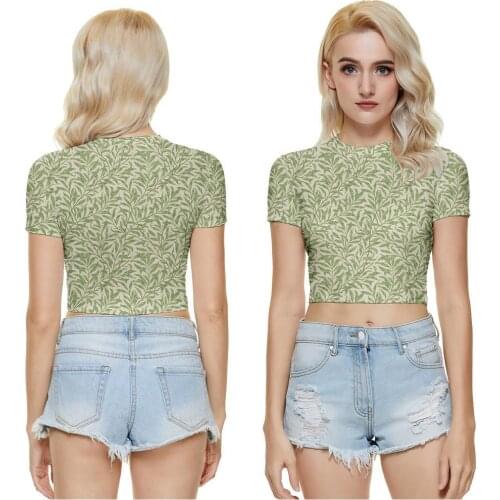 2021 Women Summer Casual Crew Neck Crop Top Midriff-baring Short Sleeve Floral Print Slim Fit T-Shirts Ladies Streetwear Fashion