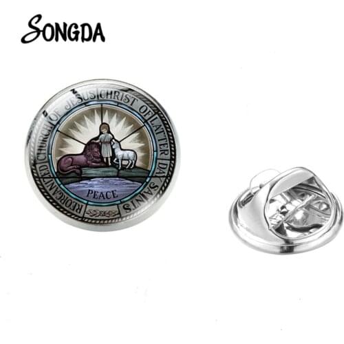 Mormon Jesus Christ Badge Glass Cabochon Stainless Steel Collar Pins Mormon Jesus Christ Bible Jewelry Accessories Gifts