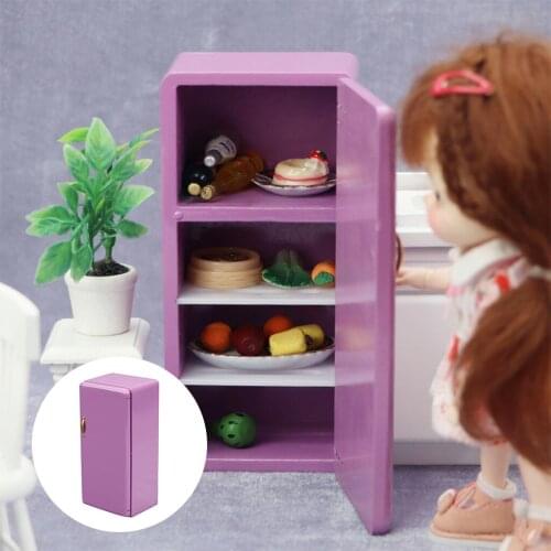 1/12 Dollhouse Furniture Miniature Wooden Fridge Freezer Model Accessories