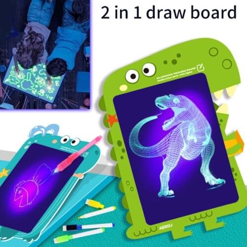 1PC 2 in 1 LED Luminous Drawing Board Educational Toy Magic Draw With Light-Fun Fluorescent Pen Graffiti Doodle Drawing Tablet