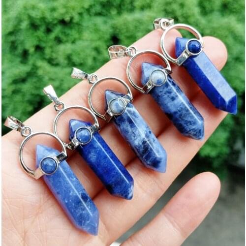 10pcs Sodalite stone Hexagon Pendants Chakra Reiki Healing Amulet Wholesale