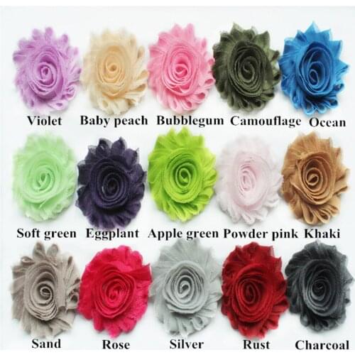 2.5'' solid colors shabby flower, frayed chiffon fabric hair flowers rosette trim 300pcs/lot