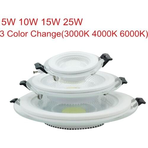 5W 10W 15W 25W LED Panel Downlight 3 Color Change 3000K/4000K/6000K Round Glass Panel Lights Ceiling Recessed Lamps AC 110V 220V