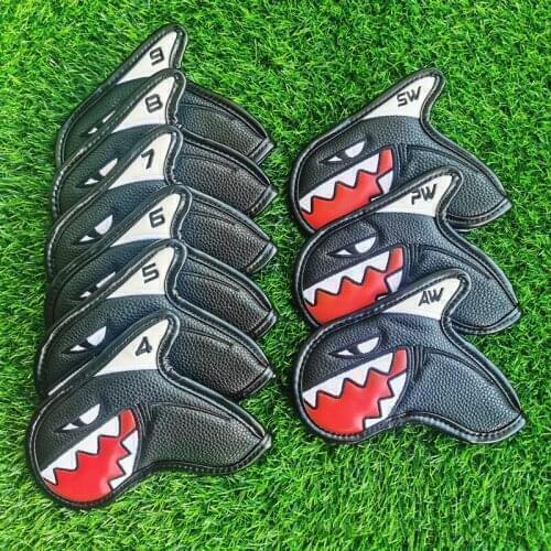 9Pcs Golf Iron Protection Cover Creative Shark PU Waterproof Club Protector Golf Sport Equipment Gear Replacement