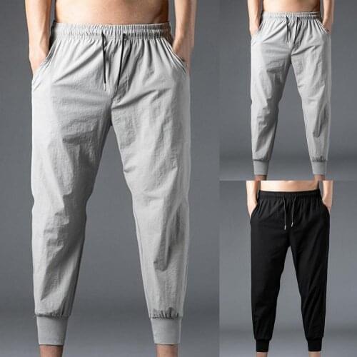 Spring Men Joggers Pants Solid Color Straight Pants Ankle-Length Elastic Waist Ankle Banded Oversize Pants Sweatpants Streetwear