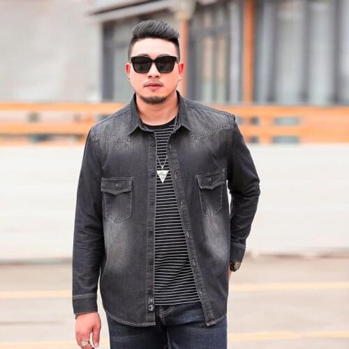 Extra XL Menswea Mens Thin Fashion Denim Shirt Loose Washed Out Large Size Denim Shirt Plus Size Men Clothing