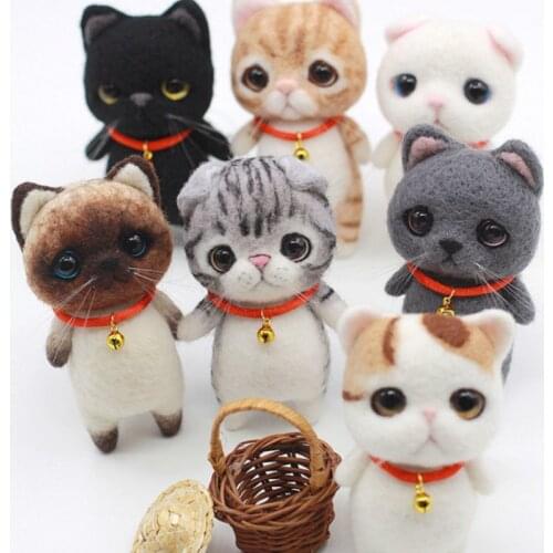 1set Non-Finished Felt Kit Teddy Kitten Cute Animal Wool Needle Fashion Handmade DIY Doll Toy Material Package Birthday Gift SW