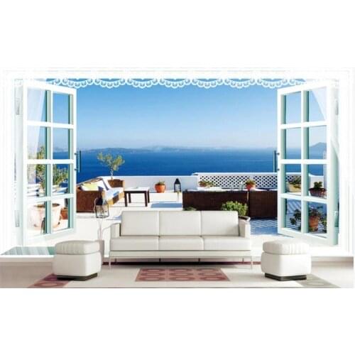 Custom mural on the wall paper 3d Balcony window scenery blue sky and white clouds home decor photo wallpaper in the living room